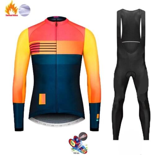 2020 Team Winter Thermal Fleece Cycling Clothes Men Long Sleeve Jersey Suit Outdoor Riding Bike MTB Clothing Bib Pants Set
