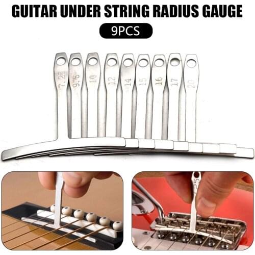 9Pcs Guitar Under String Radius Gauge Stainless Steel Guitar Builder Luthier Tools Bass Strings Repair Set Bass String Measure