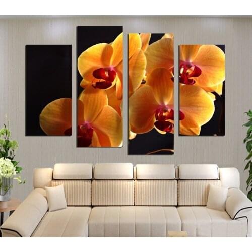 Handmade 4 Piece Purple Modern Decorative Oil Painting On Canvas Wall Art Butterfly Orchid Flower Picture For Living Room FA535