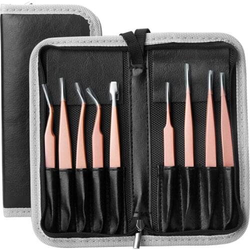Weeks 9PCS Tweezers Tool Kits Multifunctional Tool Precision Curved Tip Straight Tweezer For Home