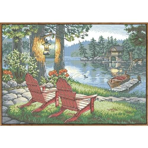 Lake Seat Counted Cross Stitch Patterns Kits Printed Fabric Embroidery Needlework Sets 11CT 14CT DIY Crafts Home Decor Paintings