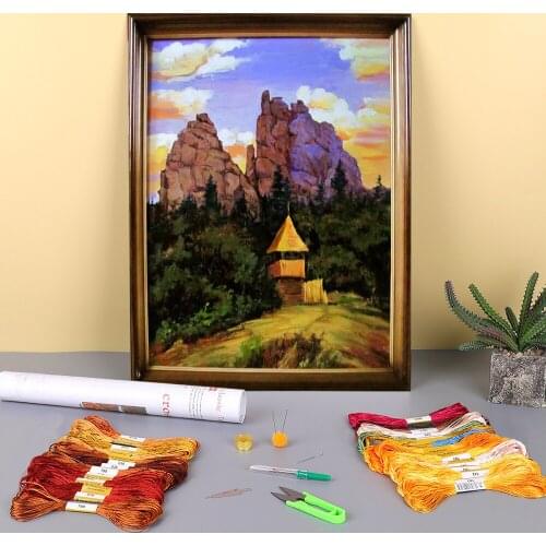 Landscape Great Rock Printed Water-Soluble Canvas 11CT Cross-Stitch Complete Kit Embroidery DMC Threads Wholesale