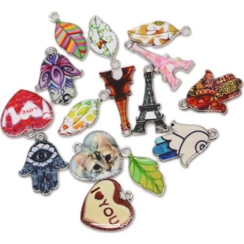 Wholesale Retro Style Leaf,tower,heart,hand Enamel Charms Pendant fashion Jewelry finding for DIY necklace bracelet making craft