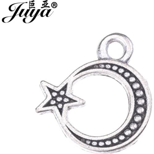 JUYA Cheap Wholesale Alloy DIY Charms Suppliers 14x13mm 50pcs/lot High Quality Necklace Accessories Moon and Star Pendant AO0495