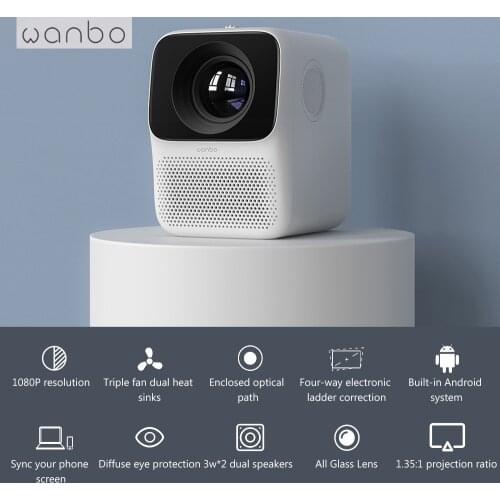 Xiaomi Wanbo Projector LCD T2 MAX 1080P Multimedia Physical Resolution Mini Home Theater LED Support Side White Projection