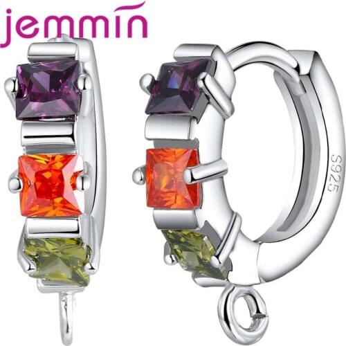 Luxury Wide Band Luxury Earrings Inset 3 Big Square Colorful Crystal 925 Sterling Silver Women Hoop Earring Findings