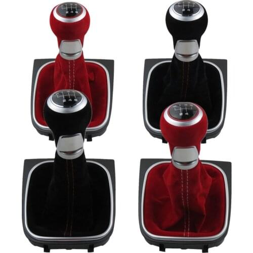 New Suede Leather Red Black Complete 5 6 Speed Gear Stick Shift Knob boot kit For Volkswagen VW Golf 5 6 MK5 MK6 R32 GTI 04-09