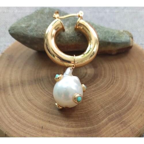 Real Freshwater Pearl Dangle Earrings Handmade Inlaid Blue Stone Ladies Exquisite Fashion Accessories oorbellen Bohemian Hoops