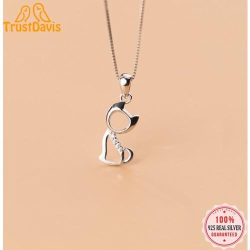 TrustDavis Fashion Real 925 Sterling Silver Sweet Animal Cat Shiny CZ Charm Pendant Handmade DIY Accessories Fine Jewelry DZ475