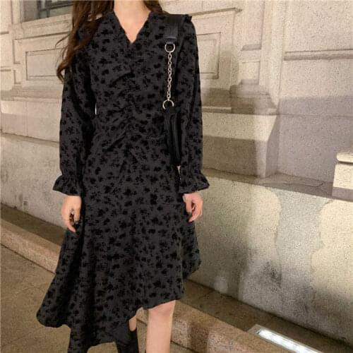 Spring Womens New Harajuku Girl Sweet Dress French Gentle Retro Literary Girl Gothic Dark Lolita Dress Offiec Lady Midi Dress