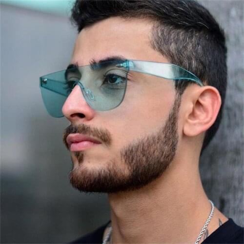 Candy Color Rimless Sunglasses Square Shades For Women Single Lens Transparent Luxury Fashion Yellow Pink Purple Sun Glasses