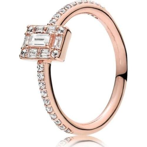 925 Sterling Silver Pan Ring Rose Luminous Ice With Crystal Rings For Women Wedding Party Gift Fine Jewelry