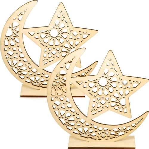 2 Pipe Set of Eid Wooden Accessories Ramadan Desktop Decoration Moon Star Pendant is suitable for MubarakEid