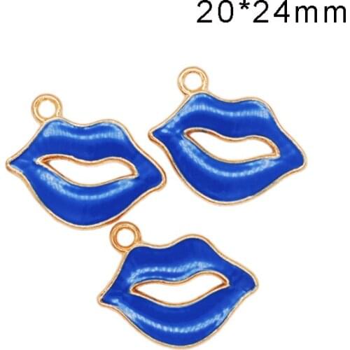 20pcs/lot Enamel Blue Lips Mouth Shape Charms Zinc Alloy Metal Jewelry DIY Bracelet Keychain Bracelet Accessories Crafts