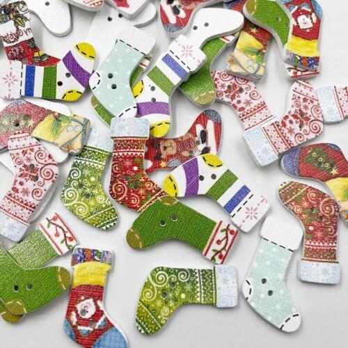 100pcs Christmas Buttons mixed Sock 30mm*20mm printed wood buttons scrapbook buttons WB54