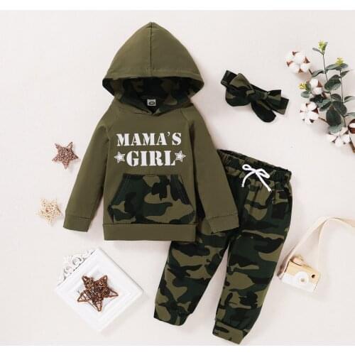 Autumn Winter Newborn Kids Camouflage Cotton 3pcs Set Baby Girl Suits Toddler Hooded Tops Shirt + Pants Outfits Set Tracksuit