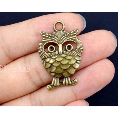 30pcs-Antique Bronze Owl Charms Pendant, DIY Supplies 34x22mm