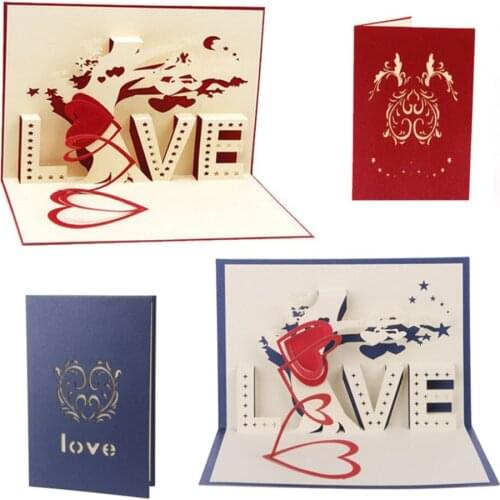 3D Pop Up Cards Cupid Heart Happy Valentine Anniversary Birthday Christmas Postcard for wedding