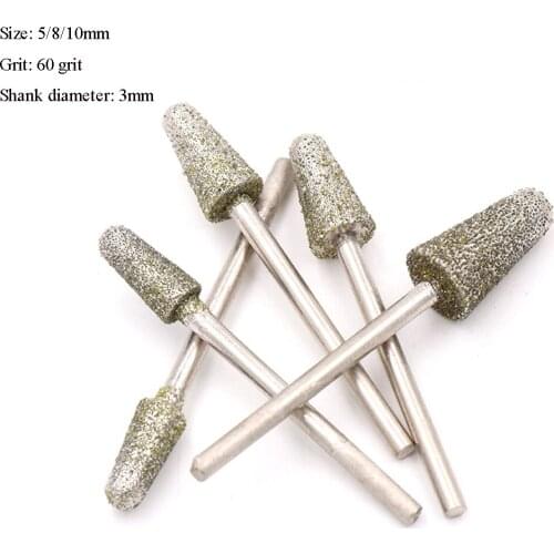 5/8/10mm Bullet Diamond Burr Grinding Bit 1/8'' Shank for Dremel Carving 60 Grit 10PCS