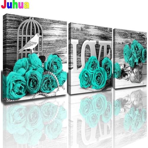 Netherlands Rose 5D Diy Diamond painting full square Round Drill 3 pieces/set DIY diamond Embroidery Triptych Home Decoration
