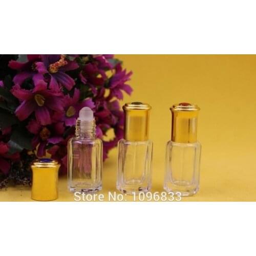 6CC 6ML Octagonal Glass Bottles with Roll on, Aroma Bottles, Perfume Roll on Bottles, Essential Oil Packing Vials, 50pcs/Lot