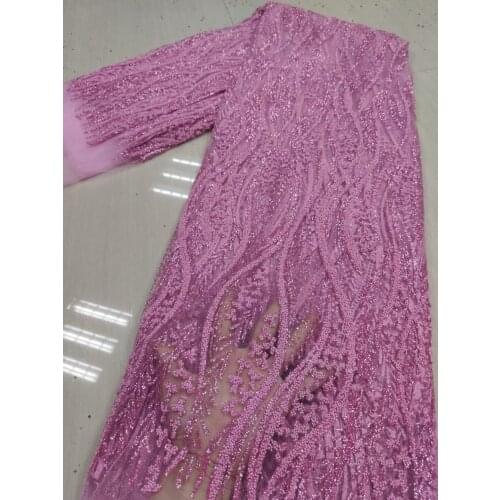 African Beaded Lace 2021 French Nigeria Lace Fabric Bridal High Quality Swiss Embroidery Mesh Tulle Lace Fabric 5 Yards HFM5000