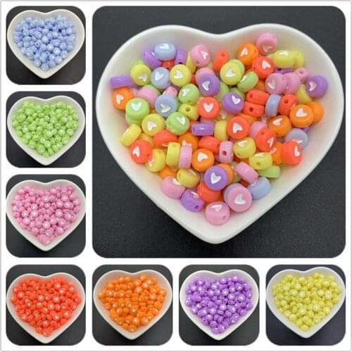 100pcs/Lot 7mm Acrylic Spaced Beads Candy Color Oval Shape Love Heart Beads For Jewelry Making DIY Charms Bracelet Necklac