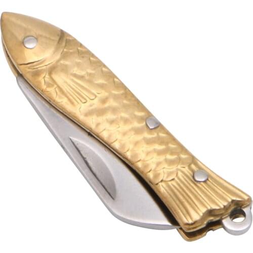 Fish-shape Keyring Pocket Keychain Tactical Small Folding Folder Knife Brass