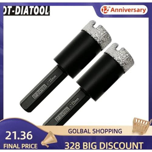 DT-DIATOOL 2pcs Dia22mm Dry Vacuum Brazed Hexagon Shank Diamond Drill Core Bit Granite Marble Hole Saw Ceramic Tile Drilling Bit