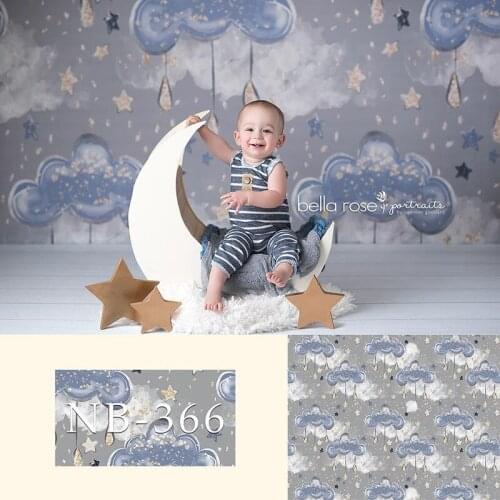 Rain white cloud backdrop newborn baby shower little star background for photo booth studio oil painting backdrop for photograpy