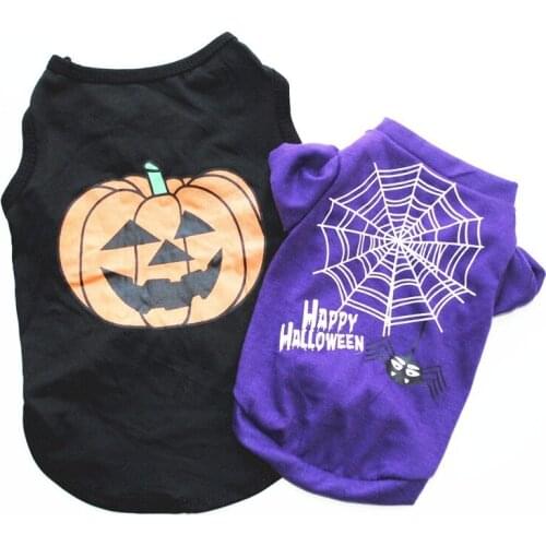 Halloween Dog TShirt Clothes Cotton Pet Clothing for Small Medium Dogs Vest Shirt Pumpkin Spider Web Puppy Dog Costume Chihuahua