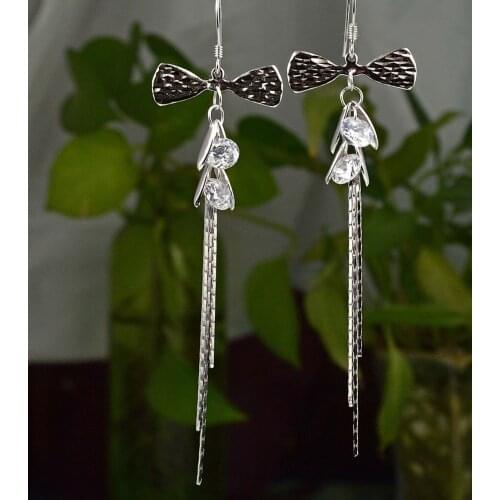 Guarantee Plain 925 Sterling Silver, CZ, Cubic Earrings, 82mm, 4.3g, EA31120
