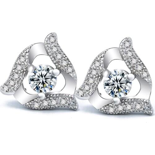 GNE1132 Hot Sale 100% Real 925 Sterling Silver Stud Earrings Sweet Fashion Crystal Charming Earring, Fashion Jewelry For Women