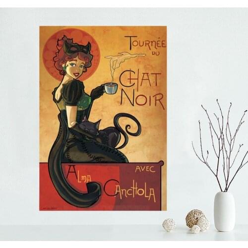 Nice Le Chat Noir Canvas Poster Bedroom Home Decoration Wall Poster Art Print Silk Fabric Gift For Friend 50x75CM,60x90CM