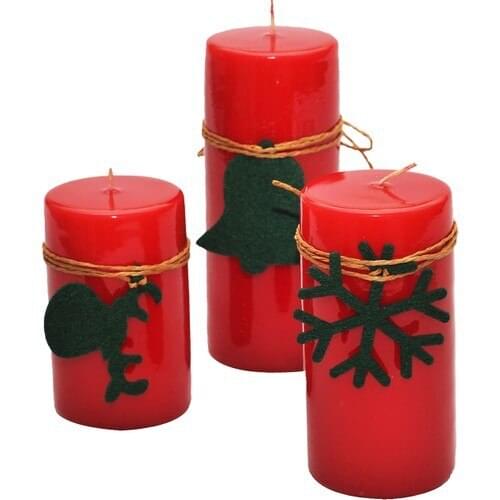 Horizon Candle Felt Accessorized Cylinder Candle Set Red 3'lü 56691TR