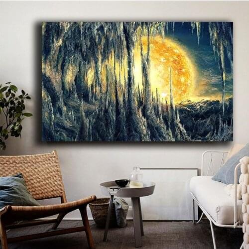 Oil Painting Nordic Canvas Poster Earth Smoke Red Green Nebula Frameless Art Poster Print Home Decor for Living Room