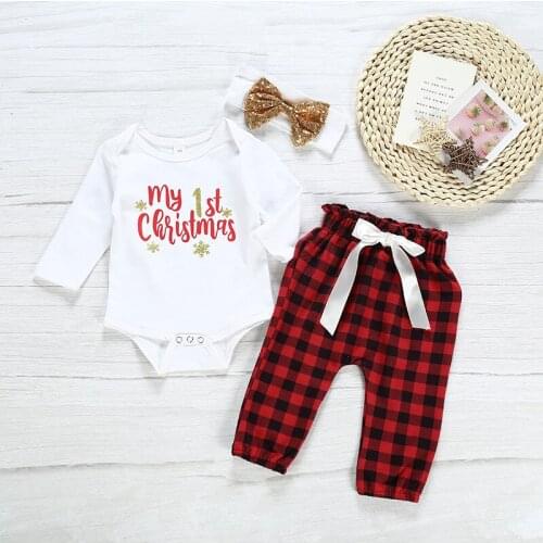 Christmas Baby Clothes Set 2pcs Toddler Girls Christmas Printing Romper Outfits Set My First New Year Newborn Costume