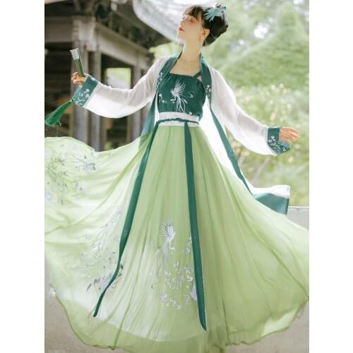 XinHuaEase Three Piece Suit of Hanfu Dresses for Women in Song Dynasty Chinese Traditional Style Folk Oriental Ancient Clothes