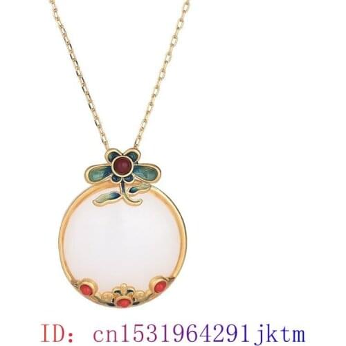 White Jade Flower Pendant Women Necklace Jewelry Natural Charm Amulet Chinese Zircon 925 Silver Gifts Fashion Chalcedony