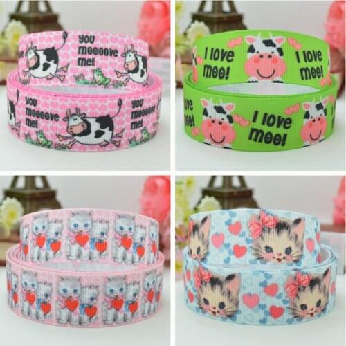 10 Yards 22mm 7/8" Cat cow moo cute Animal Printed grosgrain ribbon hair bow Headwear DIY hair accessories retail B0929