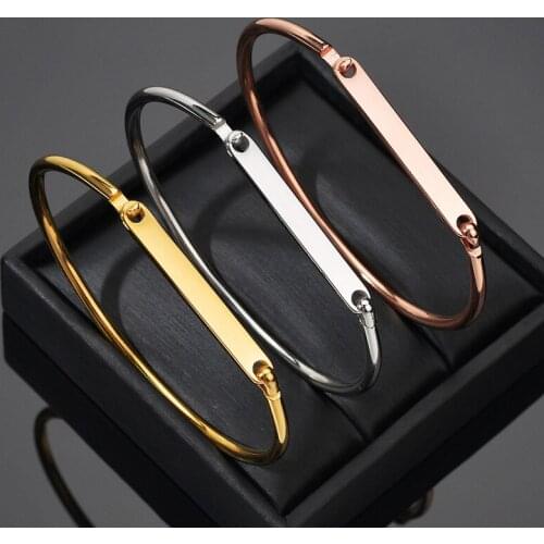 100% Stainless Steel Cuff Bangles Blank For Engrave Metal ID Tag Wire Open Bracelets Bangle Mirror Polished Wholesale 10pcs