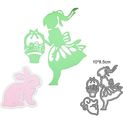 Metal cutting dies cut die mold decoration rabbit bunny and girl Scrapbook die paper craft knife mould blade punch stencils dies