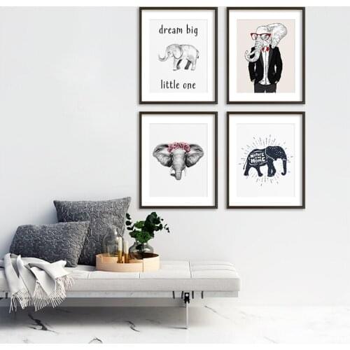 Cute Hipster Elephant Poster Funny Animal Flower Headband Quote Print Canvas Painting Nursery Wall Art Pictures Kids Room Decor