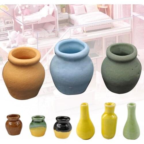 2/3Pcs Mini Porcelain Vases Model Miniatures Figurines Ceramic Flower Pots Vases Figurines Miniatures for 1/12 Dollhouse