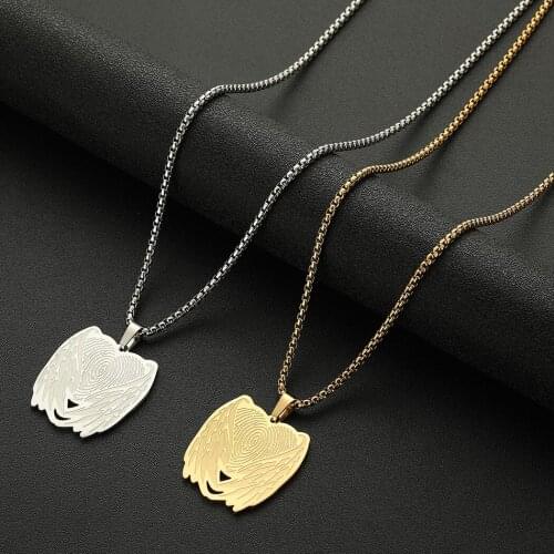 Cxwind Fashion Fingerprint Angel Wing Men Pendant Necklace Punk Vintage Stainless Steel Chain Necklace For Men Jewelry Gift