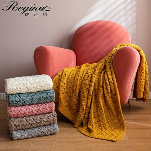 REGINA Summer Fashion Comfortable Throw Blanket Rhombus Plaid Hollow-out Breathable Chunky Knit Blanket Home Decor Photo Throw