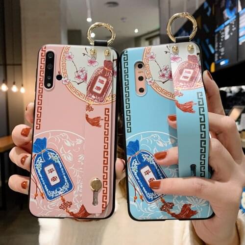 Fashion Flower Wrist Strap Phone Case for iPhone 12 Pro Max Mini 11 6 6S 7 8 Plus X XR XS Max Chinese Style Holder Cover Funda