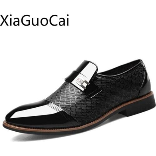 Embossed Mens Leather Dress Shoes Slip-On PU Basic Male Flat Formal Shoes Waterproof Mens Shoes