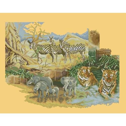 FREE delivery hot selling Top Quality counted cross stitch kit animal world tiger elephant zebra zoo