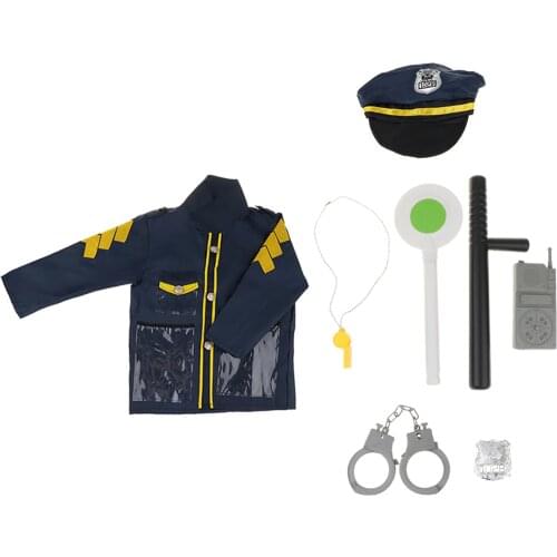 9Pcs Police Officer Occupations Toy Set, Megaphone Siren Sounds Uniform Hat Handcuff Props Toys Kit for Policeman Role Play